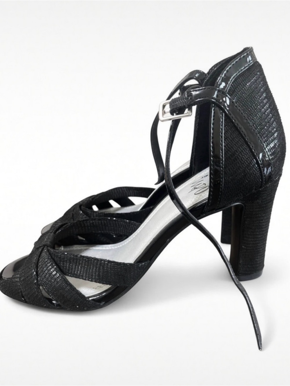 Impo Black Textured Strappy Ankle-Tie Block Heels